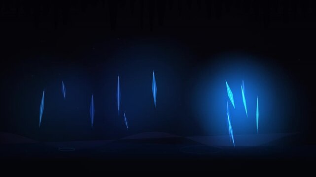 This abstract blue crystal formation glows softly in a dark, minimalist environment.