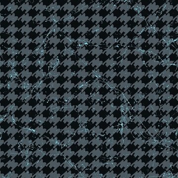 A dark textured background with a classic gray houndstooth pattern overlaid with abstract crackle lines.