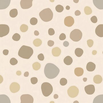 A scattered pattern of organic, rounded shapes in muted brown, beige, and cream creates a soft texture.