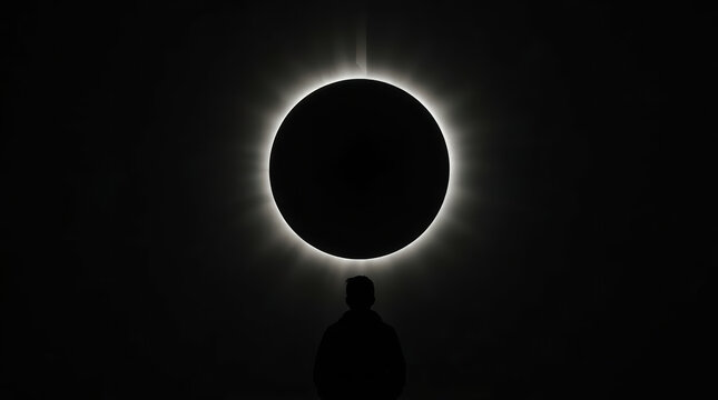 Total solar eclipse silhouette beneath dark sky creates dramatic celestial scene