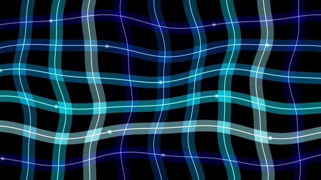 Glowing wavy grid lines form a fluid looping digital pattern on dark background