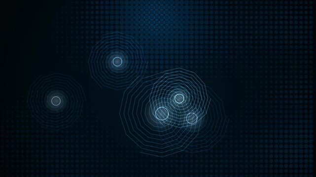 Dark blue digital backdrop with glowing concentric ring patterns and subtle loop effects