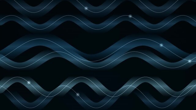 Deep blue abstract looping wave patterns feature luminous light points across the dark background