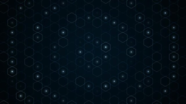 Glowing hexagonal network pattern with looping animation on dark background