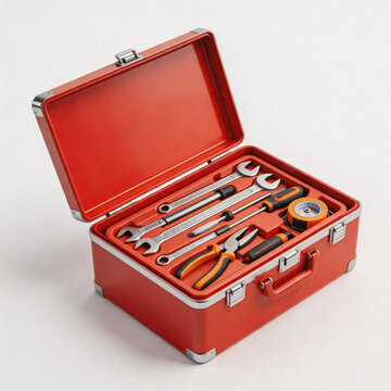 Open Red Metal Toolbox with Assorted Hand Tools Inside