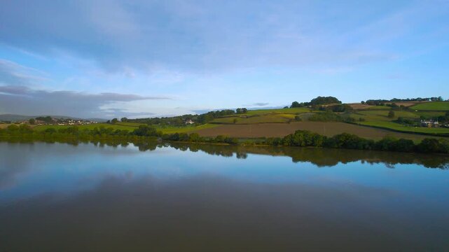 Panorama over River Teign from a drone, Newton Abbot, Devon, England, United Kingdom