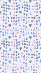 Cartoon pattern with anchors, horseshoes, and characters © gunawan