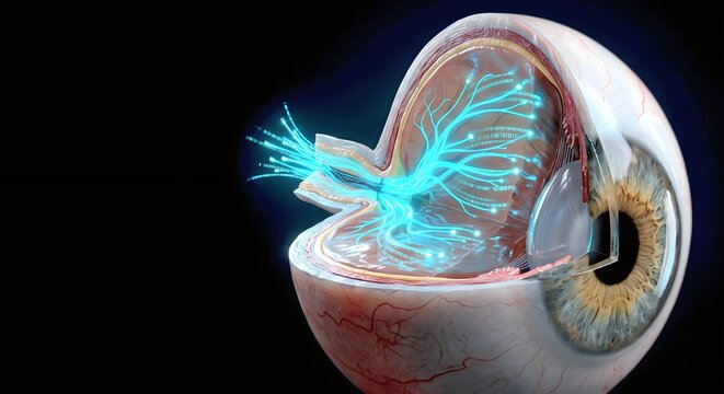 3D Bionic Eye Cross Section Binary Data Stream Neural Implant AI