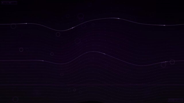Delicate luminous lines undulate across a deep violet backdrop in a smooth, continuous loop.