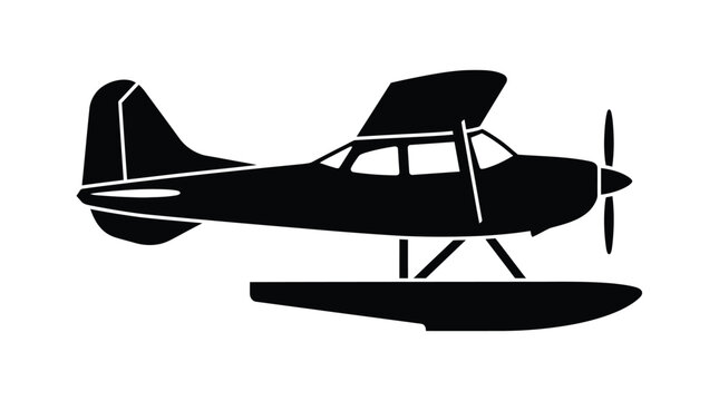 Classic floatplane silhouette featuring detailed propeller blades and landing pontoons for water aviation branding