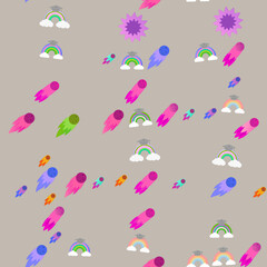 Seamless pattern of comets and graduation rainbows © Dimas