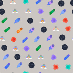 Seamless pattern of celestial and educational icons © Dimas