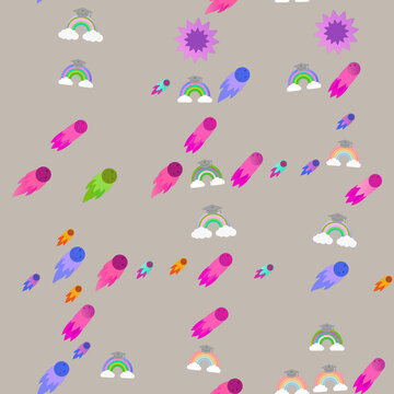 Seamless pattern of comets and graduation rainbows
