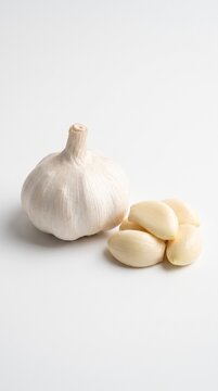 Whole Garlic Bulb and Peeled Cloves (Bawang Putih) Isolated on White Background