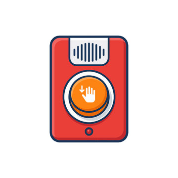 Vector illustration of a red emergency intercom device with an orange push button.