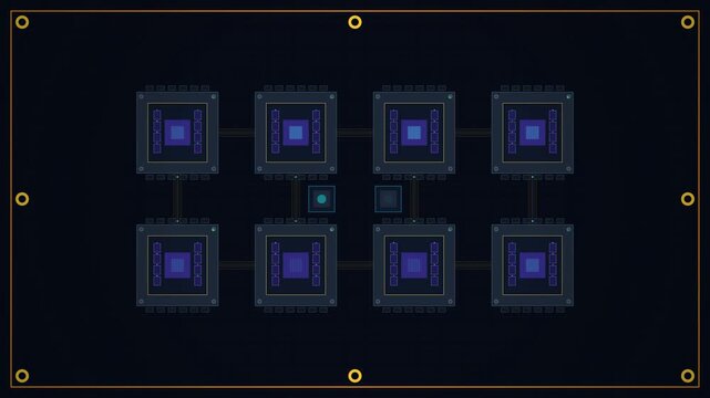 Seamless Loop Modern Flat Neural Compute GPU Node Motherboard Schematic Motion Background 4K