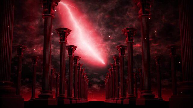 Avenue of Red Columns with Lightning Storm Loop