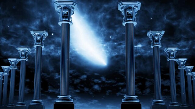 Mirrored Blue Corinthian Columns with Lightning Storm Loop