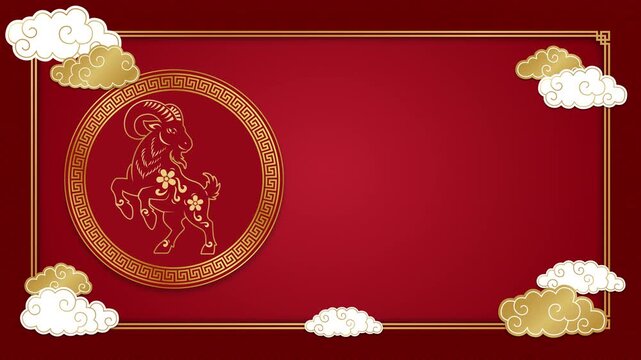 Chinese New Year animation with goat year symbol and copy space area for presentation and banner content
