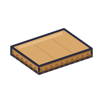 Brown corrugated cardboard sheet with wavy fluted edge, recyclable packaging material flat vector icon isolated on white background