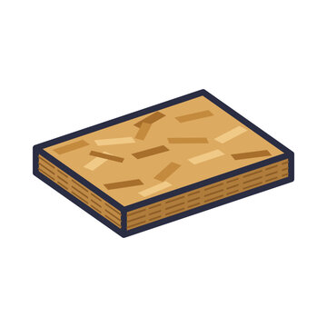 OSB board with oriented wood strand texture, construction sheathing panel, flat vector icon isolated on white background