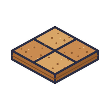 Cork flooring tiles with speckled warm brown natural texture in a square section, flat colorful vector icon isolated on white background