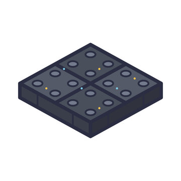 Rubber flooring tiles in dark gray with raised round studs and colored flecks, flat colorful vector icon isolated on white background