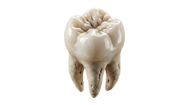 Human molar tooth with roots isolated on transparent background