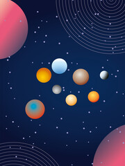Abstract Space Planets and Stars on Dark Blue Background © fitri wulansari 94