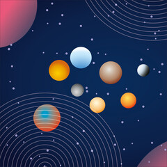 Abstract Space Planets and Stars on Dark Blue Background © fitri wulansari 94