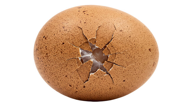 Cracked brown egg isolated on transparent background