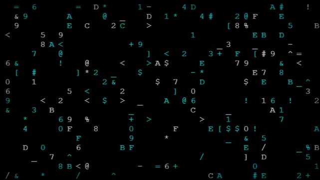 Glowing digital data stream of code and numbers on black background