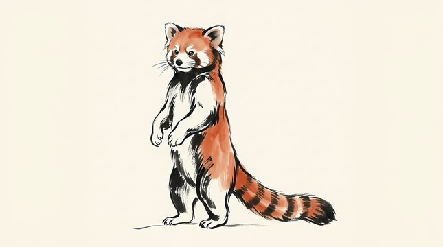 Watercolor illustration of a standing red panda.