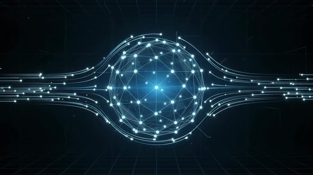 Abstract Network Connections Moving Across Dark Background