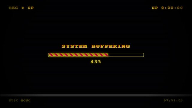 Retro vhs loading screen with system buffering progress bar