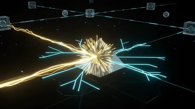 Networked Digital Grid Connecting Cubes in Futuristic Arena