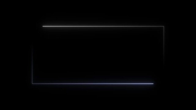 Glowing neon white square picture frame icon animation.Neon white rectangle frame motion graphics on black background.
