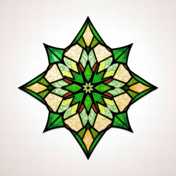 Green stained glass star mandala graphic design