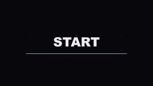 Minimalist white text start button on a solid black background.