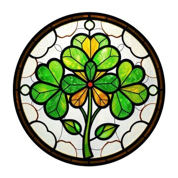 Shamrock clover flower stained glass window round design