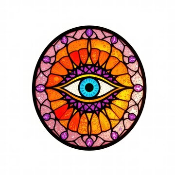 Stained glass mandala with central eye spiritual symbol