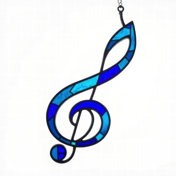 Blue stained glass treble clef music note suncatcher