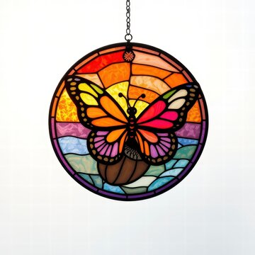 Colorful butterfly stained glass suncatcher hanging