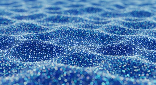 Abstract Blue Glitter Waves Background with Bokeh Effect.