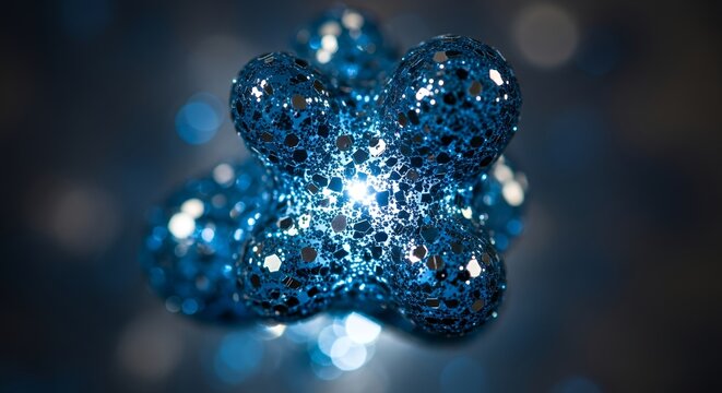 Abstract Blue Glittering Particle Cluster in Dark Space.