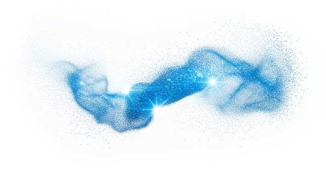 Abstract Blue Glittering Wave on White Background.