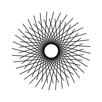 Modern black geometric spirograph radial design, ideal for abstract logo mark, geometric circle pattern, print graphic, and creative branding.
