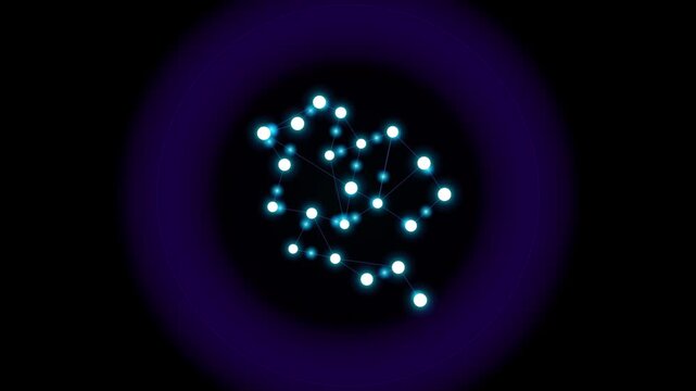 Abstract cybernetic brain node network glowing in dark space