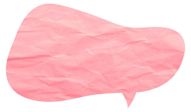 Elongated pink crumpled paper speech bubble with right tail