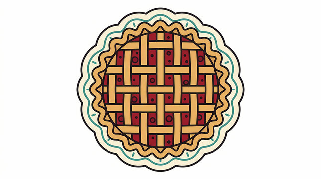 A stylized flat vector illustration of a round berry pie with a lattice crust top.